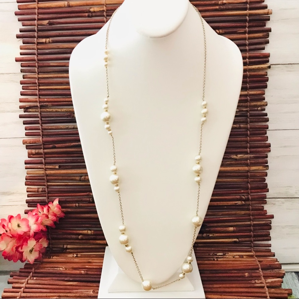 J. Crew Faux Pearl & Gold Tone Chain Necklace